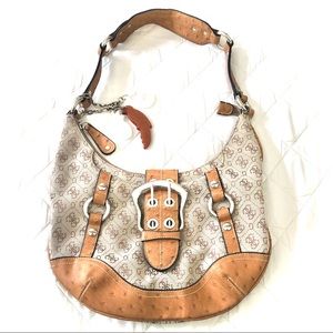 Guess G-Logo Shoulder Bag Tan with Silver Hatdware